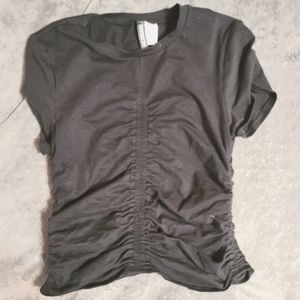 H&M Black Ruched Short Sleeve Top